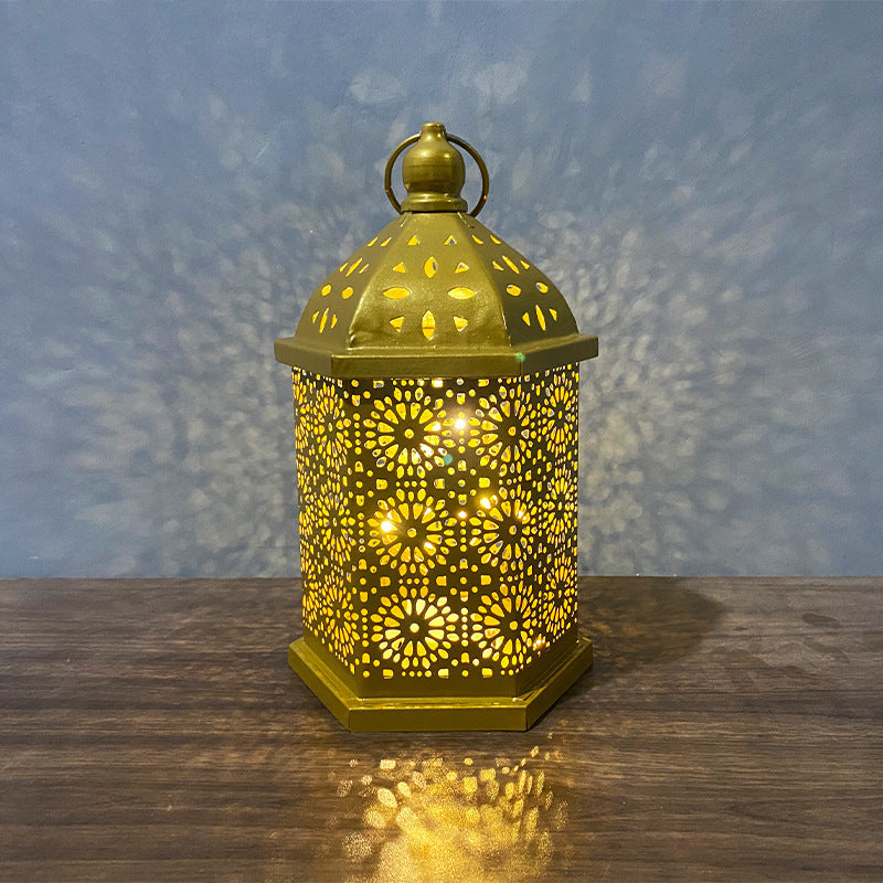 Home Decor Metal Lantern Eid Mubarak Night Led Ramadan Decoration Muslim Party Supplies Gift