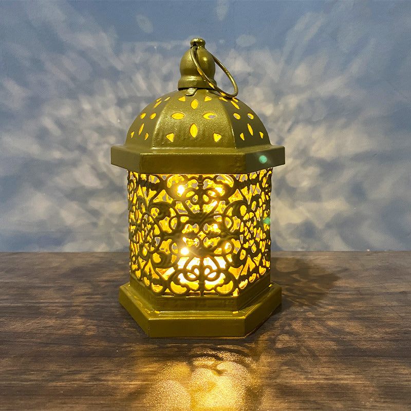 Home Decor Metal Lantern Eid Mubarak Night Led Ramadan Decoration Muslim Party Supplies Gift