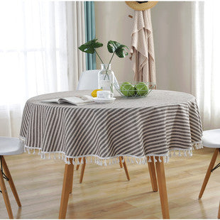 Waterproof Tablecloth Mediterranean Style Blue Striped Tassel - Designrific