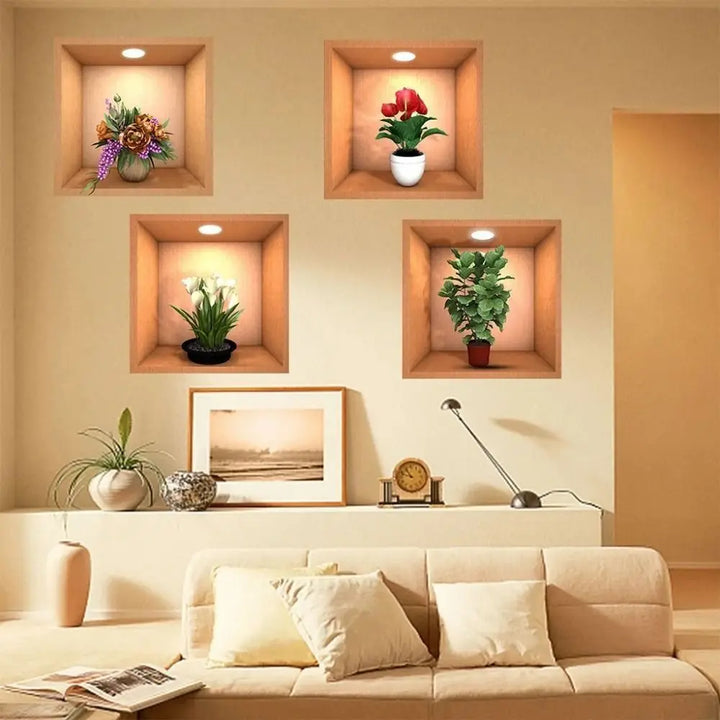 PVC Creative Green Plant Simulate 3D Wallpapers Self Adhesive Simple Plant Potted Wall Stickers Living Room Decorations