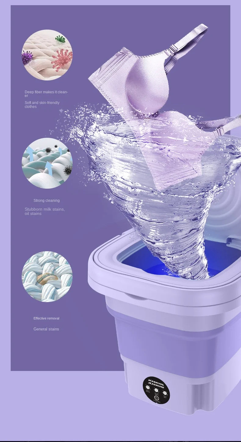 8L Portable Small Foldable Washing Machine with Spin Dryer For Socks Underwear Panties Washer Household Mini Washing Machine