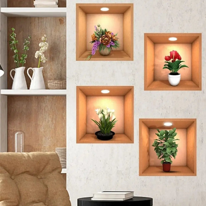 PVC Creative Green Plant Simulate 3D Wallpapers Self Adhesive Simple Plant Potted Wall Stickers Living Room Decorations