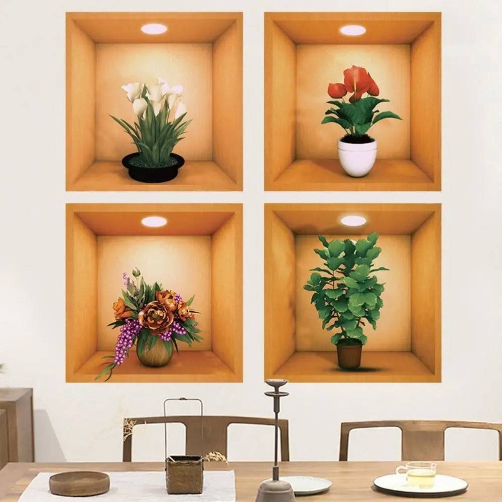 PVC Creative Green Plant Simulate 3D Wallpapers Self Adhesive Simple Plant Potted Wall Stickers Living Room Decorations