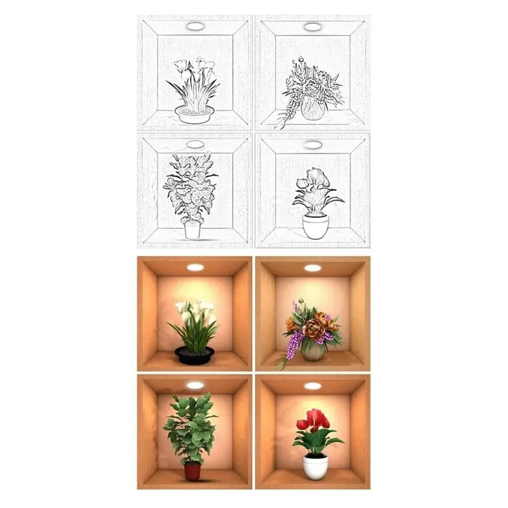 PVC Creative Green Plant Simulate 3D Wallpapers Self Adhesive Simple Plant Potted Wall Stickers Living Room Decorations