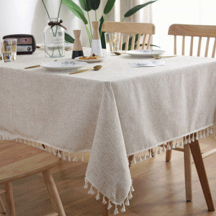 Waterproof Tablecloth Mediterranean Style Blue Striped Tassel - Designrific