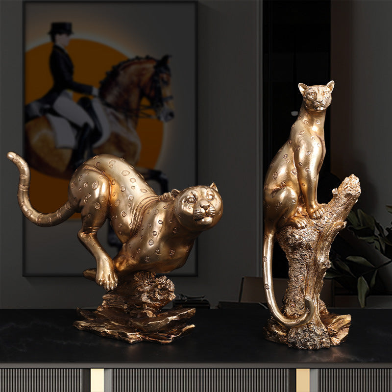 Abstract Gold Panther Sculpture Resin Leopard Statue - Designrific