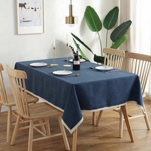 Waterproof Tablecloth Mediterranean Style Blue Striped Tassel - Designrific